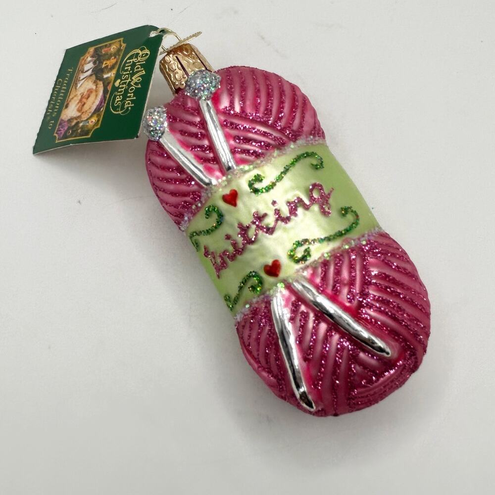 Old World Christmas Blown Glass Glitter Holiday Ornament Knitting Yarn NWT